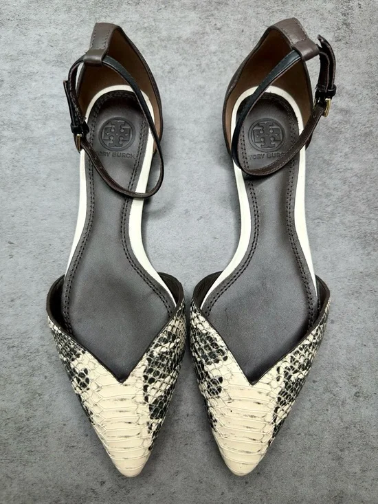 Tory Burch Snake Print Leather D’Orsay Flats Ankle Strap Size 7 - Picture 1 of 6